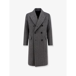 Tom Ford Men Double-Breasted Wool Coat With Herringbone Motif
